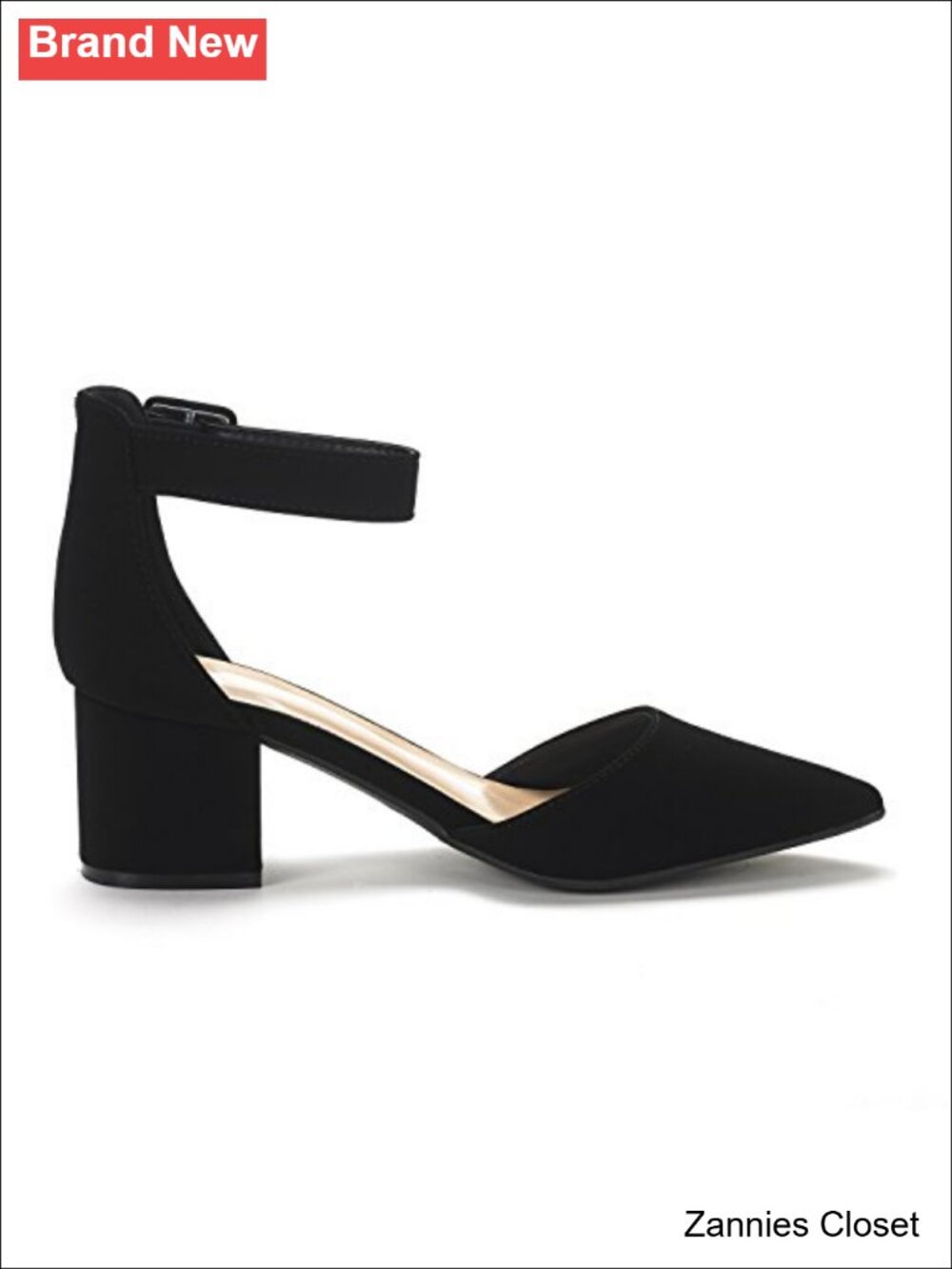 ✨ DREAM PAIRS Pointed Toe Low Chunky Heel Pumps Block Heel Ankle Strap Formal - Picture 5 of 6